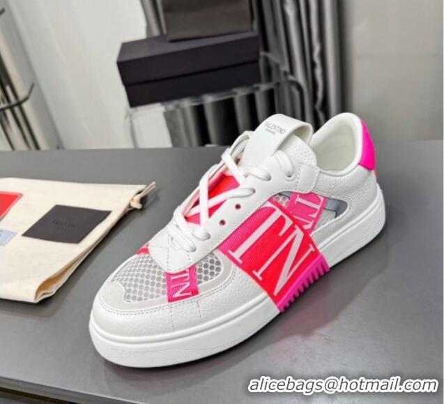 Low Price alentino VL7N Low Banded Calfskin and Mesh Sneakers Dark Pink 121126