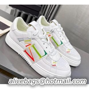 Pretty Style Valentino VL7N Low Banded Calfskin and Mesh Sneakers White/Multicolor 1121130