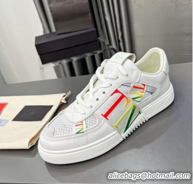 Pretty Style Valentino VL7N Low Banded Calfskin and Mesh Sneakers White/Multicolor 1121130