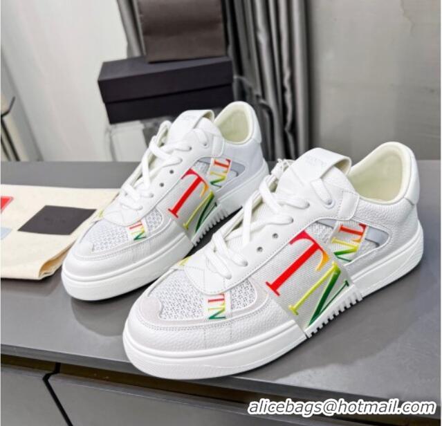 Pretty Style Valentino VL7N Low Banded Calfskin and Mesh Sneakers White/Multicolor 1121130