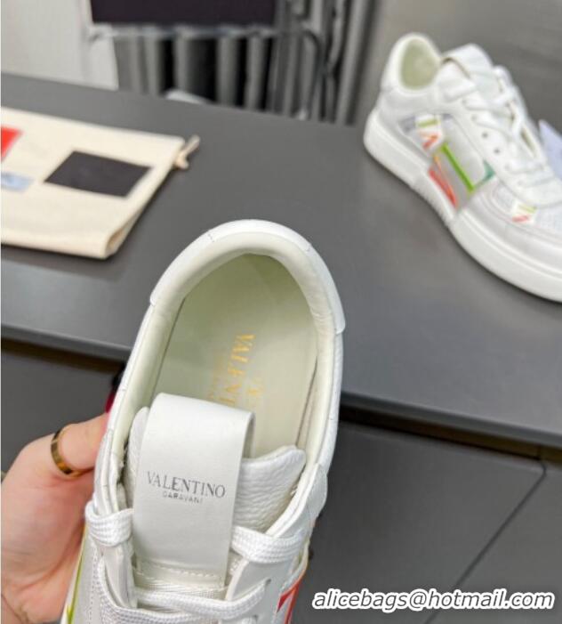 Pretty Style Valentino VL7N Low Banded Calfskin and Mesh Sneakers White/Multicolor 1121130