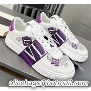 Best Grade alentino VL7N Low Banded Calfskin and Mesh Sneakers Purple 1121131