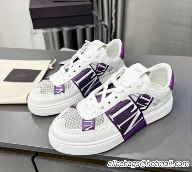 Best Grade alentino VL7N Low Banded Calfskin and Mesh Sneakers Purple 1121131