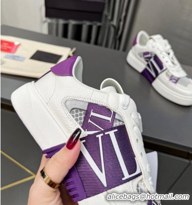 Best Grade alentino VL7N Low Banded Calfskin and Mesh Sneakers Purple 1121131