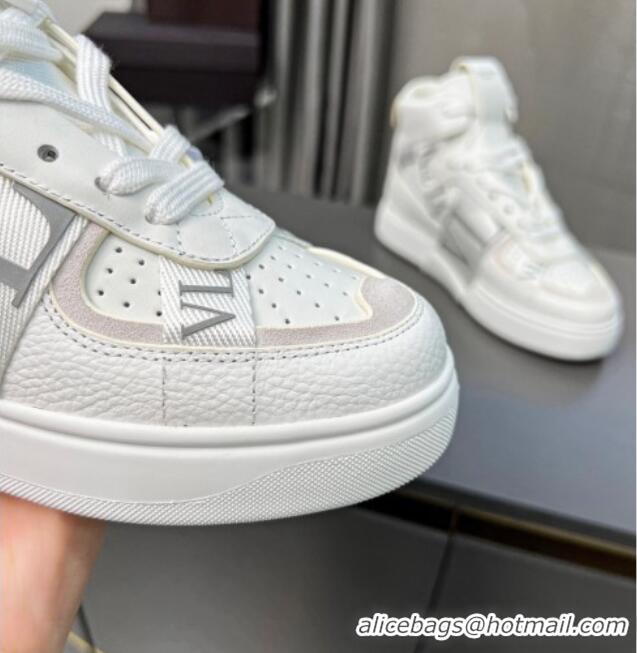 Buy Discount Valentino VL7N High Banded Calfskin and Mesh Sneakers White/Grey 1121132