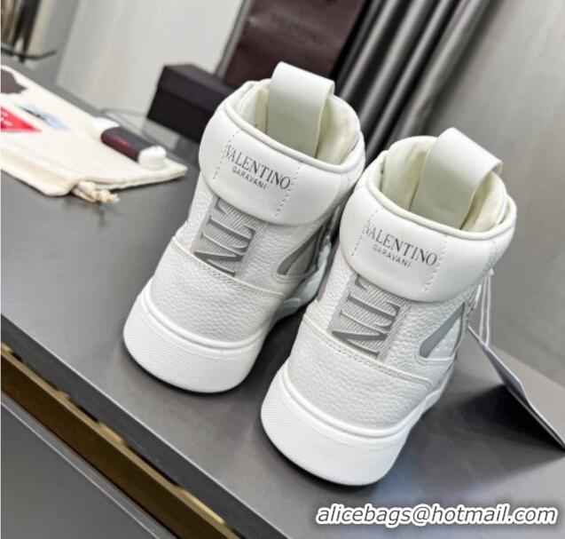 Buy Discount Valentino VL7N High Banded Calfskin and Mesh Sneakers White/Grey 1121132