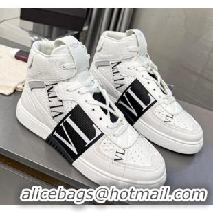 Most Popular alentino VL7N High Banded Calfskin and Mesh Sneakers White1/Black 1121134