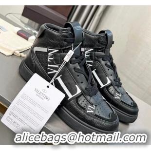 Top Design Valentino VL7N High Banded Calfskin and Mesh Sneakers Black/White 1121135