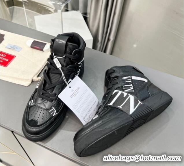 Top Design Valentino VL7N High Banded Calfskin and Mesh Sneakers Black/White 1121135