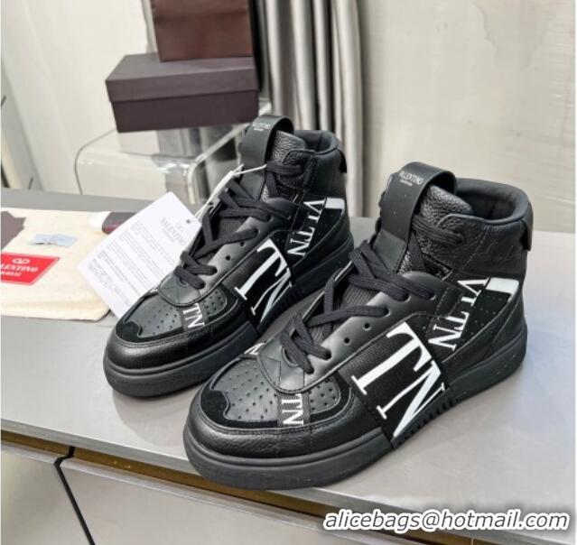 Top Design Valentino VL7N High Banded Calfskin and Mesh Sneakers Black/White 1121135