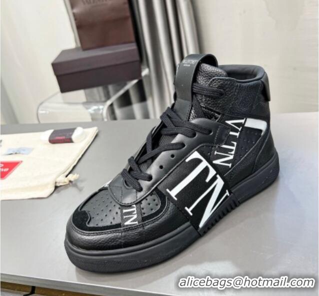 Top Design Valentino VL7N High Banded Calfskin and Mesh Sneakers Black/White 1121135