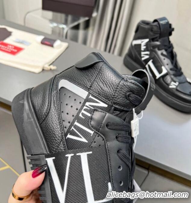 Top Design Valentino VL7N High Banded Calfskin and Mesh Sneakers Black/White 1121135