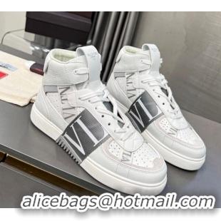 Good Product alentino VL7N High Banded Calfskin and Mesh Sneakers White/Grey 1121136