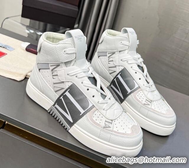 Good Product alentino VL7N High Banded Calfskin and Mesh Sneakers White/Grey 1121136