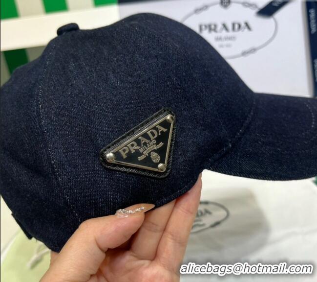 Grade Cheap Prada Denim Baseball Hat PR08241 Dark Blue 2023