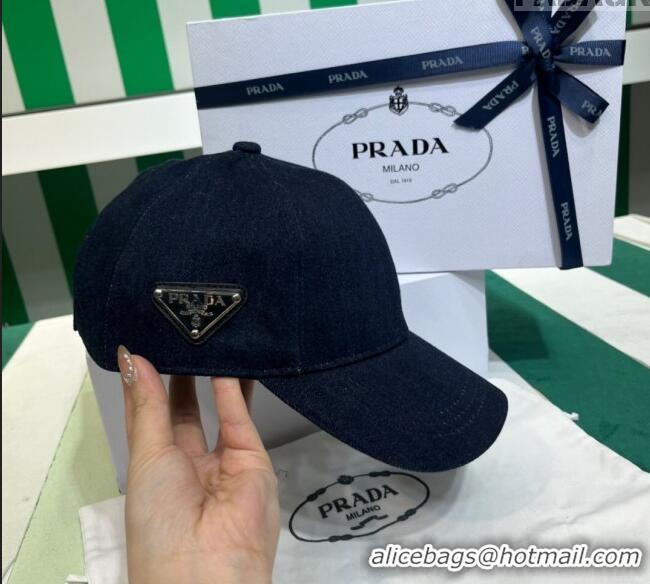 Grade Cheap Prada Denim Baseball Hat PR08241 Dark Blue 2023