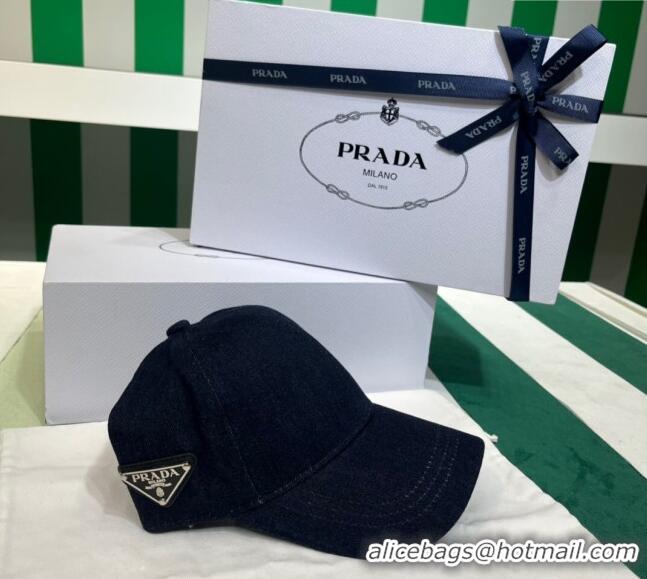 Grade Cheap Prada Denim Baseball Hat PR08241 Dark Blue 2023