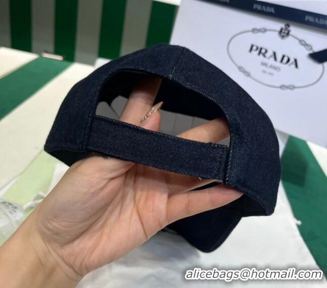 Grade Cheap Prada Denim Baseball Hat PR08241 Dark Blue 2023