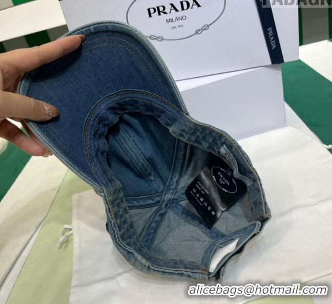 Unique Style Prada Washed Denim Baseball Hat PR08241 Blue 2023