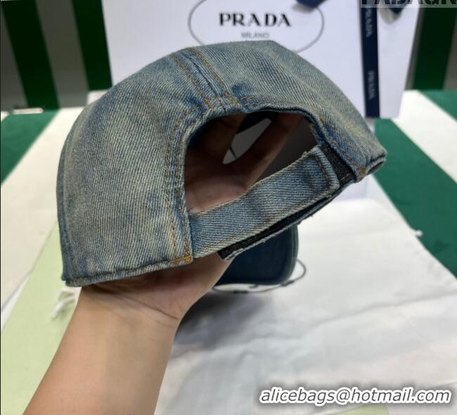 Unique Style Prada Washed Denim Baseball Hat PR08241 Blue 2023