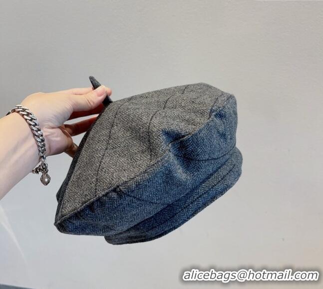 Fashion Discount Prada Check Beret Hat PR09121 Dark Grey 2023