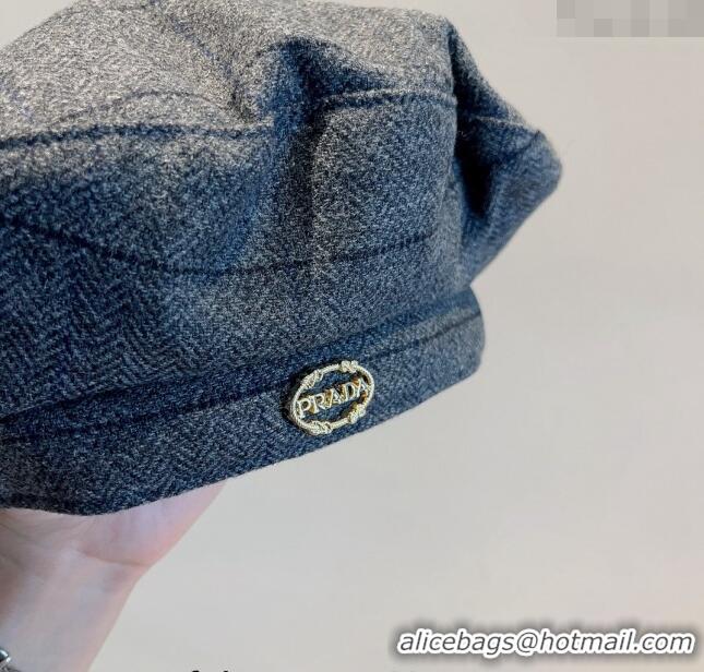 Fashion Discount Prada Check Beret Hat PR09121 Dark Grey 2023