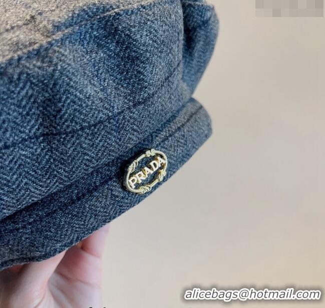 Fashion Discount Prada Check Beret Hat PR09121 Dark Grey 2023