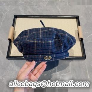 Good Product Prada Check Beret Hat PR09121 Navy Blue 2023