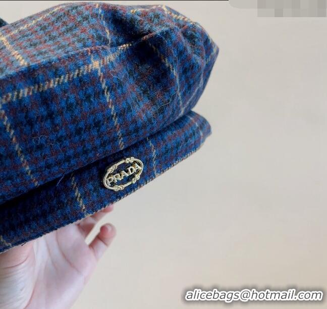 Good Product Prada Check Beret Hat PR09121 Navy Blue 2023