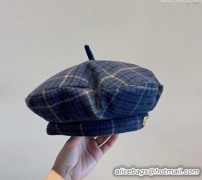 Good Product Prada Check Beret Hat PR09121 Navy Blue 2023