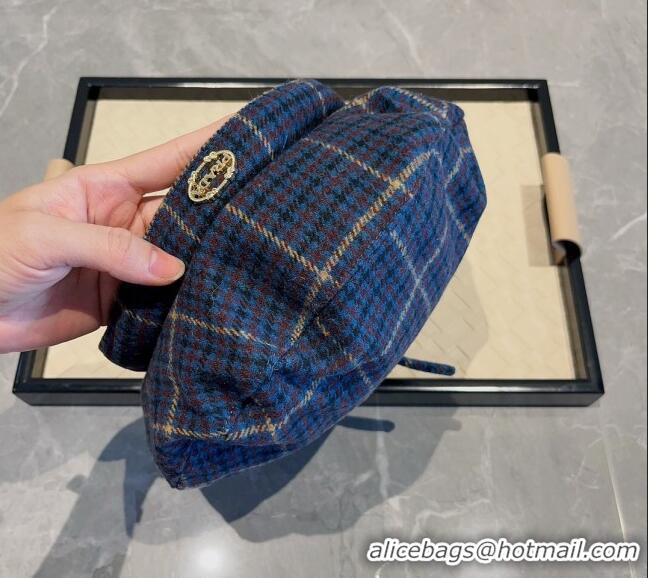 Good Product Prada Check Beret Hat PR09121 Navy Blue 2023