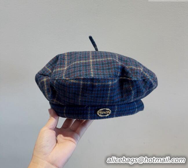 Good Product Prada Check Beret Hat PR09121 Navy Blue 2023