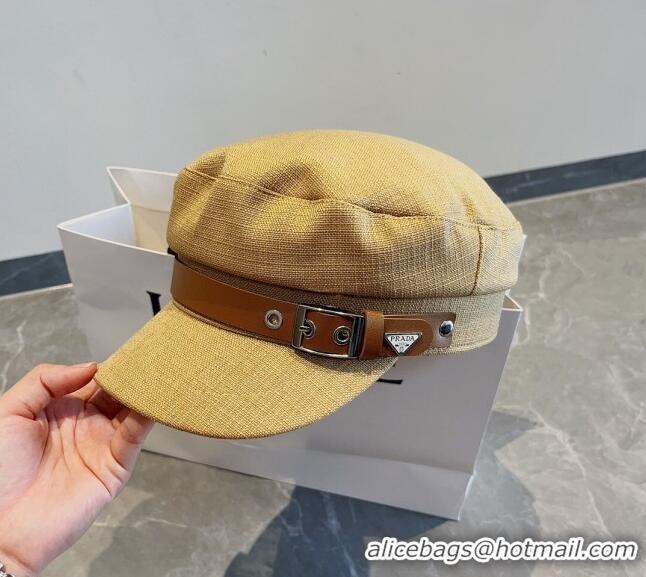 Top Grade Prada Fabric Hat with Logo Belt PR09122 Yellow 2023