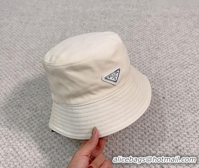 Luxury Discount Prada Corduroy Bucket Hat PR1018001 White 2023