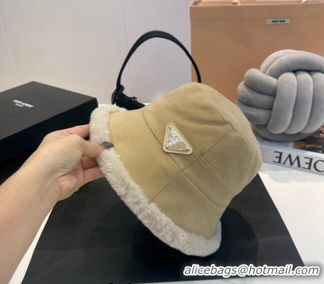 Grade Design Prada Canvas and Fur Bucket Hat 1018 Beige 2023