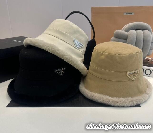 Grade Design Prada Canvas and Fur Bucket Hat 1018 Beige 2023