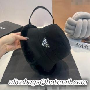 Reasonable Price Prada Canvas and Fur Bucket Hat 1018 Black 2023