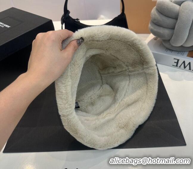 Cheapest Prada Canvas and Fur Bucket Hat 1018 White 2023