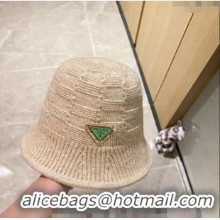 Fashion Luxury Prada Knit Bucket Hat PA1108 Beige 2023