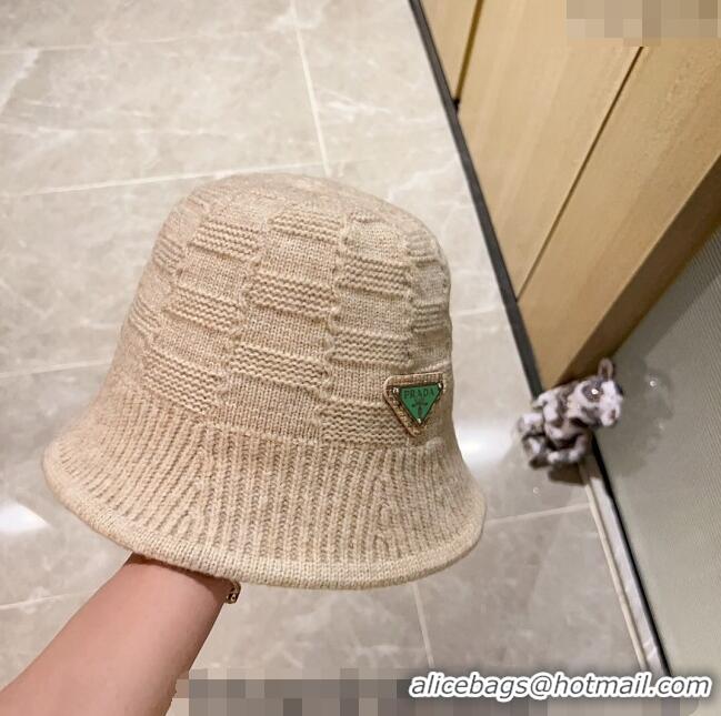 Fashion Luxury Prada Knit Bucket Hat PA1108 Beige 2023