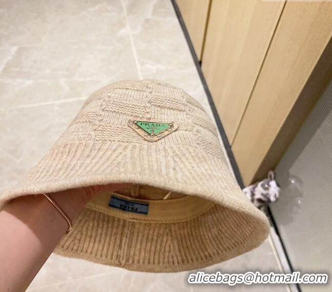 Fashion Luxury Prada Knit Bucket Hat PA1108 Beige 2023