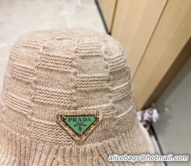 Fashion Luxury Prada Knit Bucket Hat PA1108 Beige 2023