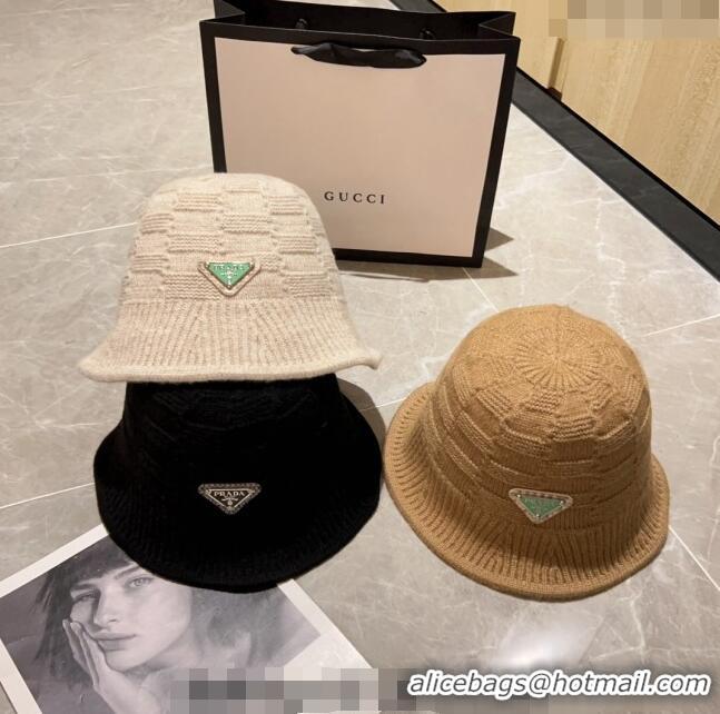 Fashion Luxury Prada Knit Bucket Hat PA1108 Beige 2023