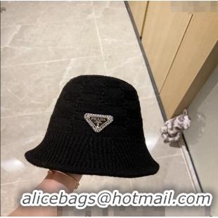 New Design Prada Knit Bucket Hat PA1108 Black 2023