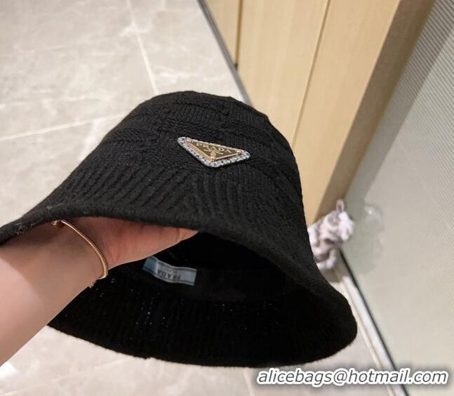 New Design Prada Knit Bucket Hat PA1108 Black 2023