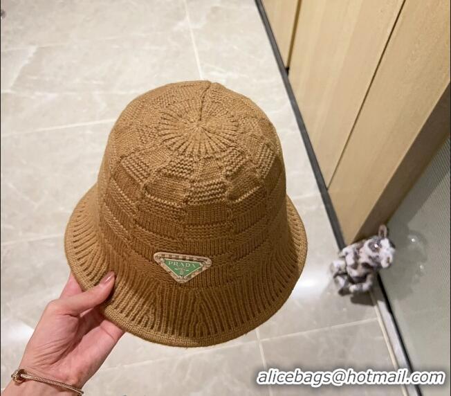 Top Quality Prada Knit Bucket Hat PA1108 Brown 2023