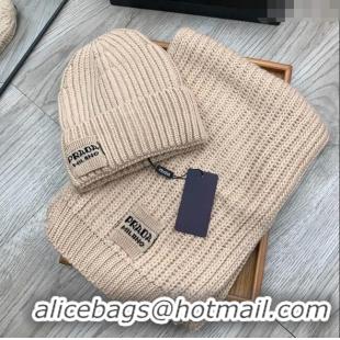 Popular Style Prada Knit Hat and Scarf Set P1108 Beige 2023