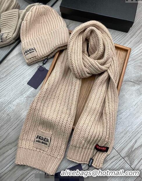 Popular Style Prada Knit Hat and Scarf Set P1108 Beige 2023