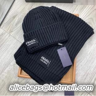 Unique Discount Prada Knit Hat and Scarf Set P1108 Black 2023