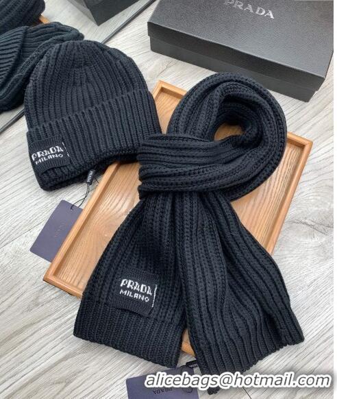 Unique Discount Prada Knit Hat and Scarf Set P1108 Black 2023